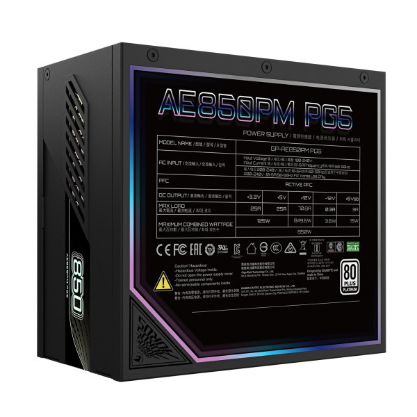 Nguồn Máy Tính Gigabyte AORUS ELITE GP-AE850PM PG5 850W (80 Plus Platinum, Full Modular, Màu Đen)