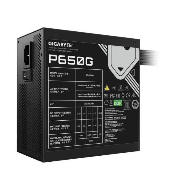 Nguồn Máy Tính Gigabyte GP-P650G 650W (80 Plus Gold, Non Modular, Màu Đen)