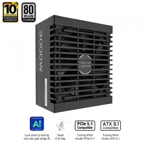 Nguồn ASUS PRO WORKSTATION 3000P (3000W, ATX 3.1, PCIe 5.0, 80 Plus Platinum, Full Modular, Range 200-240VAC, Bảo hành 10 năm)