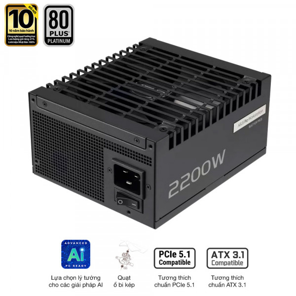 Nguồn ASUS PRO WORKSTATION 2200P (2200W, ATX 3.1, PCIe 5.0, 80 Plus Platinum, Full Modular, Range 200-240VAC, Bảo hành 10 năm)
