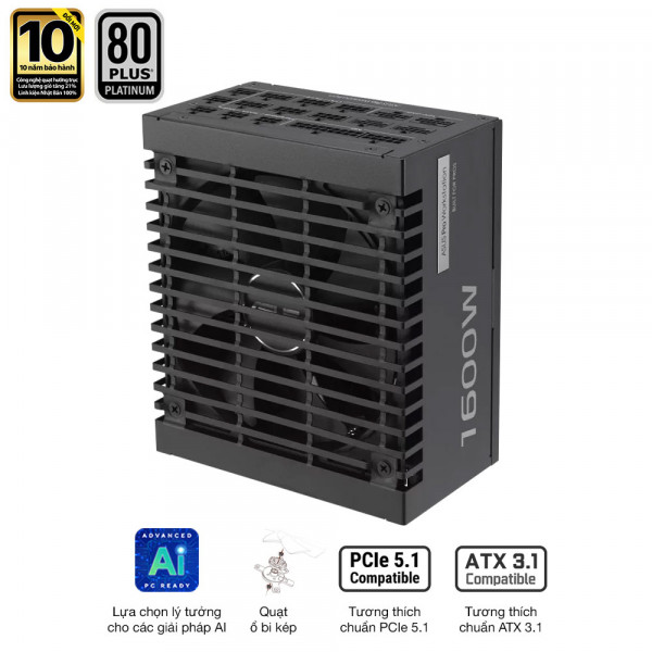 Nguồn ASUS PRO WORKSTATION 1600P (1600W, ATX 3.1, PCIe 5.0, 80 Plus Platinum, Full Modular, Range 200-240VAC, Bảo hành 10 năm)