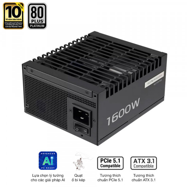 Nguồn ASUS PRO WORKSTATION 1600P (1600W, ATX 3.1, PCIe 5.0, 80 Plus Platinum, Full Modular, Range 200-240VAC, Bảo hành 10 năm)