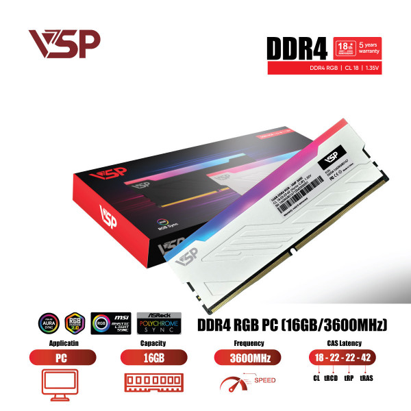 RAM VSP LED RGB 16GB DDR4 3600MHz (White)
