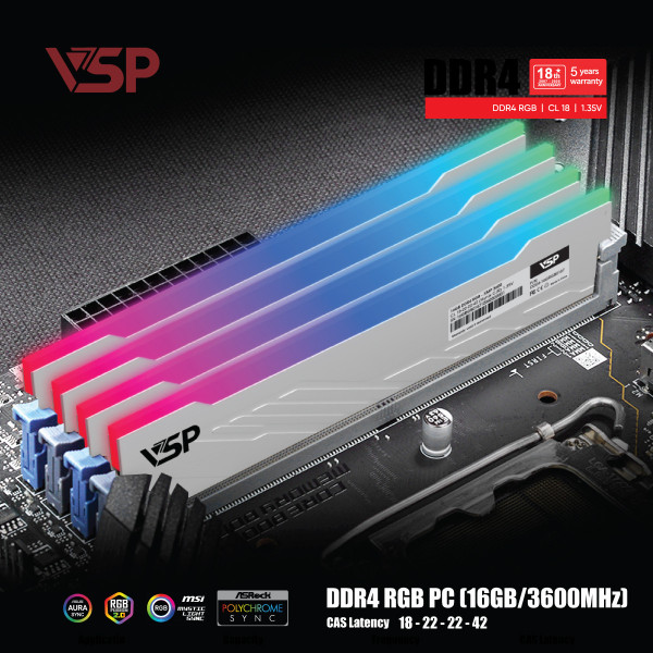 RAM VSP LED RGB 16GB DDR4 3600MHz (White)