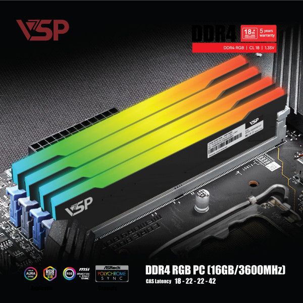 RAM VSP LED RGB 16GB DDR4 3600MHz (Black)