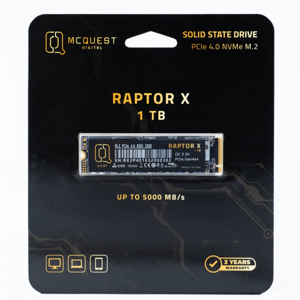 Ổ Cứng SSD McQuest Raptor X 1TB M.2 NVMe PCIe Gen4 x4 (5000MB/s | 4700MB/s)