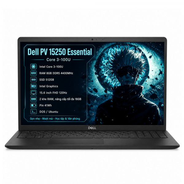 Laptop Dell PV 15250 Essential (Core 3-100U, 8GB RAM, 512GB SSD, 15.6 inch FHD 120Hz, Intel Graphics, Black, NK Full VAT)