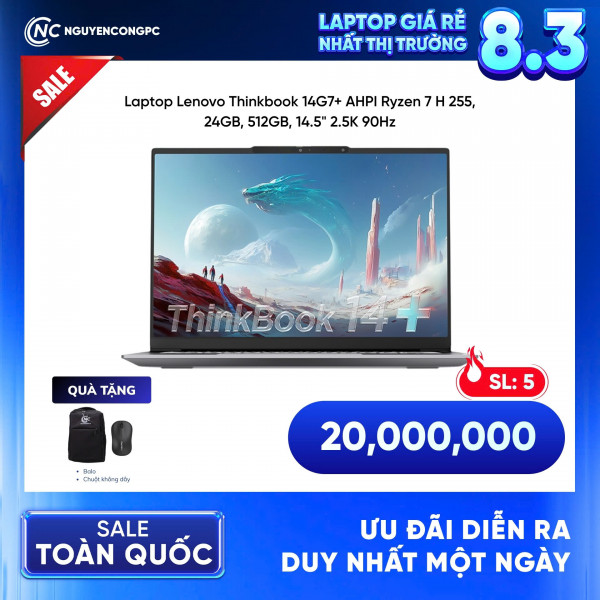 Laptop Lenovo ThinkBook 14G7+ AHP (Ryzen 7 H 255, 24GB RAM, 512GB SSD, 14.5 inch, 2.5K, 90Hz)