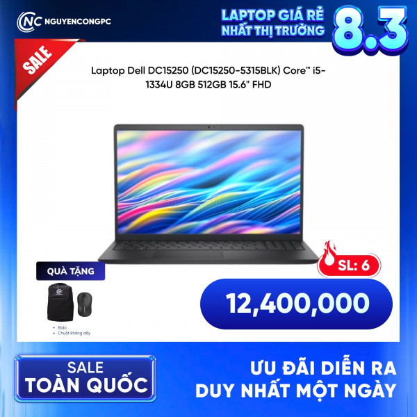 Laptop Dell DC15250 (Core i5-1334U, 8GB RAM, 512GB SSD, 15.6 inch FHD Cảm ứng, DC15250-5315BLK) NK Fullvat