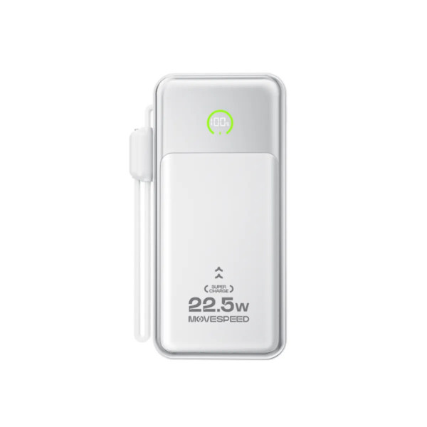 Sạc dự phòng Movespeed MSP19 (10000mAh, 22.5W, Màn hình LED, Tích hợp Type-C, Màu trắng)