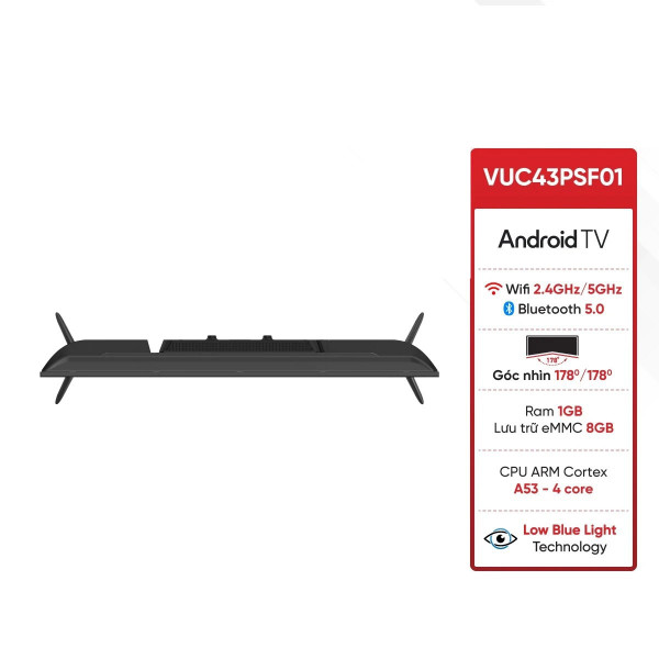 Smart Tivi VSP VUC43PSF01 43 inch FHD 60Hz (A53 4 nhân / 1GB RAM + 8GB ROM / DVB-T2/C)