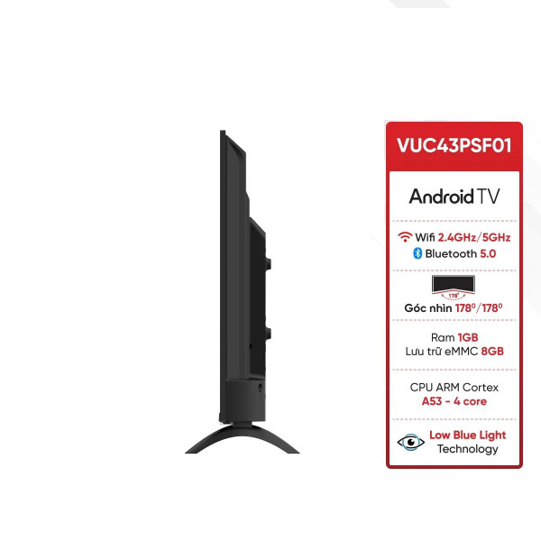 Smart Tivi VSP VUC43PSF01 43 inch FHD 60Hz (A53 4 nhân / 1GB RAM + 8GB ROM / DVB-T2/C)