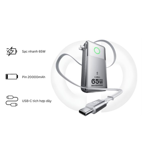 Củ sạc kiêm sạc dự phòng Movespeed MSP14 65W 20000mAh (3-in-1)