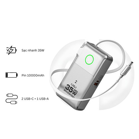 Củ sạc kiêm sạc dự phòng Movespeed MSP13 (3-in-1, 35W, 10000mAh)