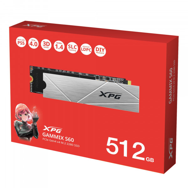 Ổ cứng SSD ADATA GAMMIX S60 512GB NVMe PCIe 4.0 x4 (M.2 2280, AGAMMIXS60-512G-CS)