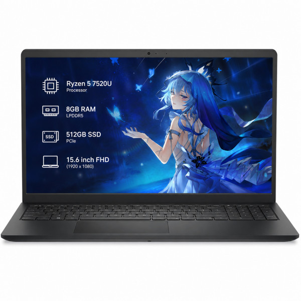 Laptop Dell Vostro 15 (Ryzen 5 7520U, 8GB RAM, 512GB SSD, 15.6 inch FHD, Ubuntu, Black)