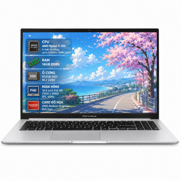 Laptop ASUS Vivobook M1502NAQ-BQ021W (Ryzen 5 7520U, 16GB, 512GB SSD, Radeon Graphics, 15.6 inch FHD)
