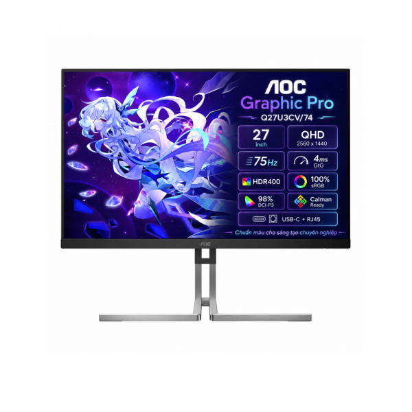 Màn hình AOC Graphic Pro Q27U3CV/74 (27 inch, Nano IPS, QHD, 75Hz, 4ms, Loa, RJ45, HDR400, USB-C 96W)