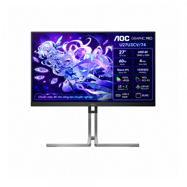 Màn hình AOC Graphic Pro U27U3CV/74 (27 inch, Nano IPS, UHD, 60Hz, 4ms, Loa, RJ45, HDR400, USB-C 96W)