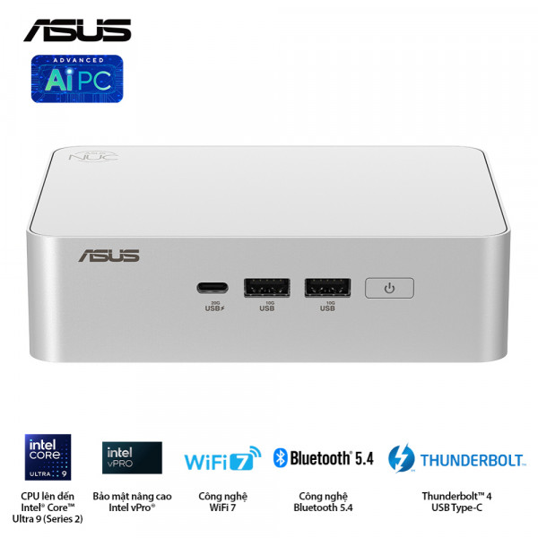 Bộ PC Mini Intel Asus NUC 15 PRO (5- 225H/2xDDR5-6400/2xNVMe,SATA/ 2x HDMI 2.1/2x Thunderbolt/ VESA MOUNT/WHITE)