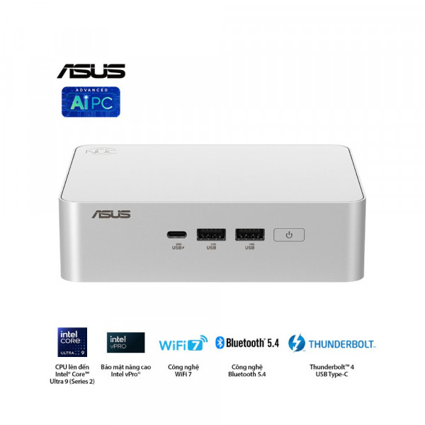 Bộ Mini PC Asus NUC 15 PRO RNUC15CRSU700000I (Intel Core Ultra 7 255H | 2xDDR5-6400 | 2xNVMe | 2x HDMI 2.1 | 2x Thunderbolt | VESA MOUNT | WHITE)