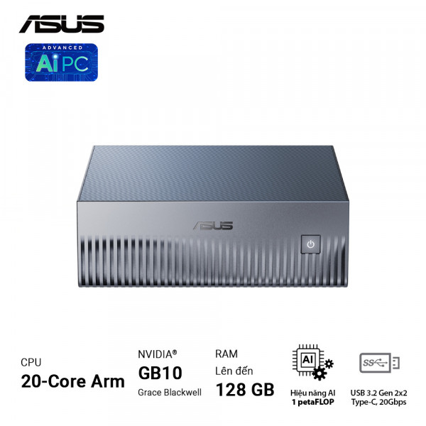 Bộ PC Mini AI ASUS Ascent GX10 GX10-GG0012BN (Arm 20-core, RAM 128GB, NVIDIA Blackwell GB10, SSD 1TB, Black)