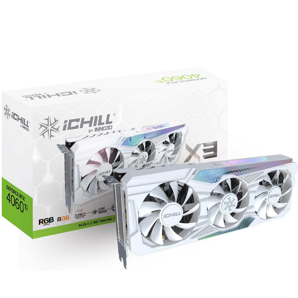 Card màn hình INNO3D GEFORCE RTX 4060 Ti 8GB ICHILL X3 WHITE