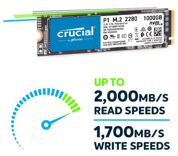 SSD Crucial P1 1TB NVMe M.2 PCIe Gen3 x4 CT1000P1SSD8