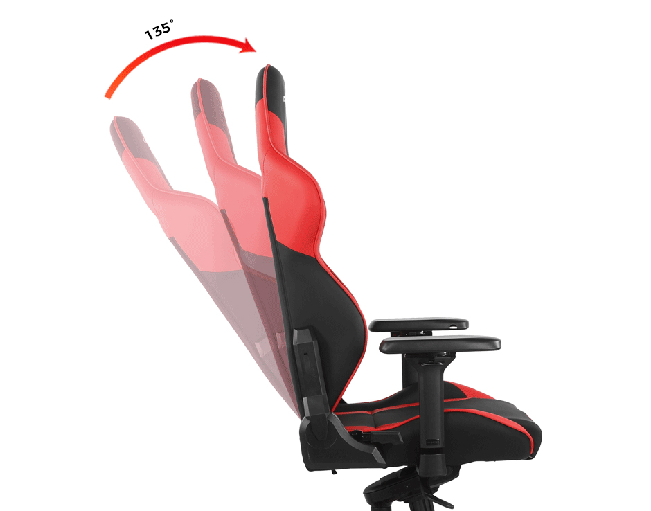 Ghế DXRacer G Series D8200 Black Red cung cấp hỗ trợ góc hoàn hảo từ 90° lên đến 135°