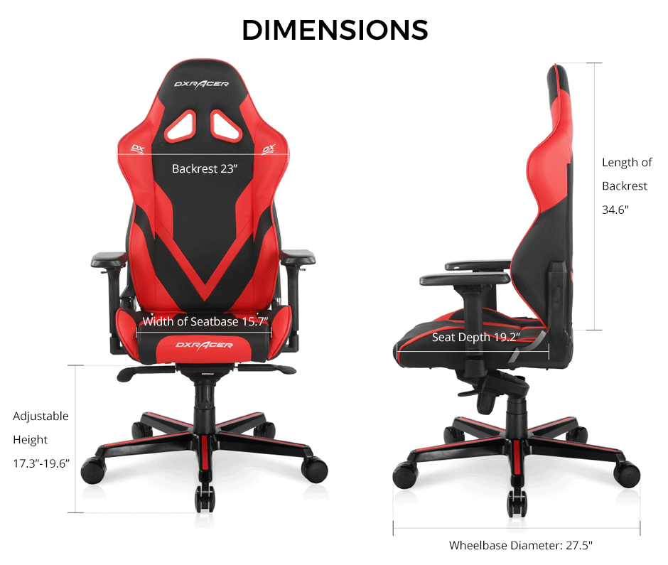 Kích thước ghế DXRacer G Series D8200 Black Red