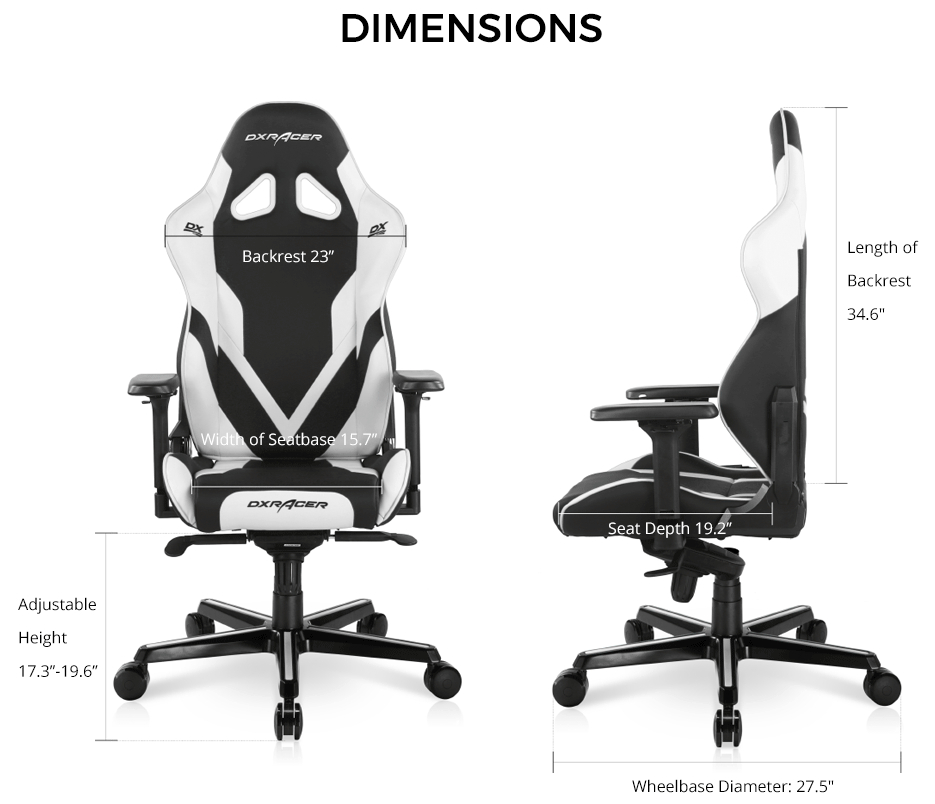 Kích thước ghế DXRacer G Series D8200 Black White