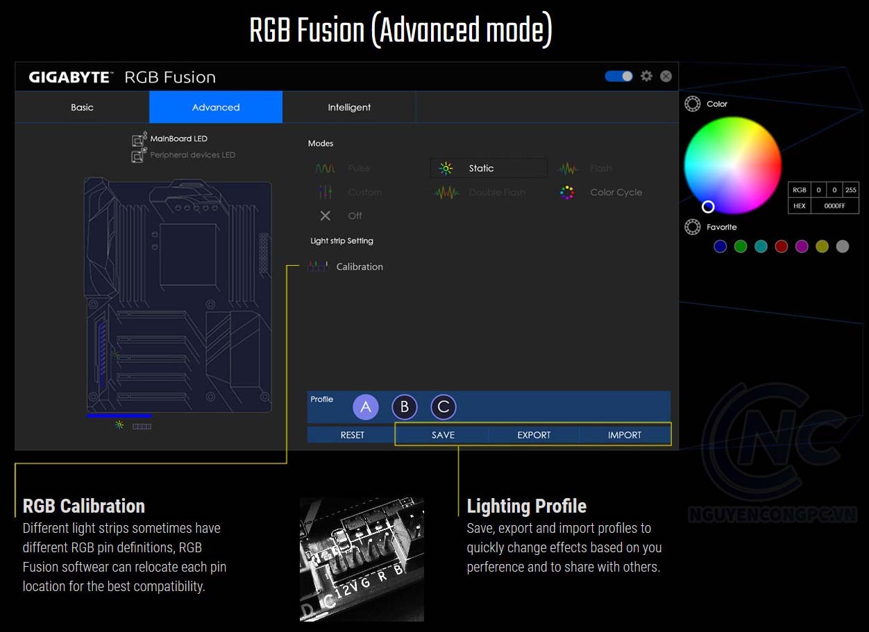 different gigabyte rgb fusion settings