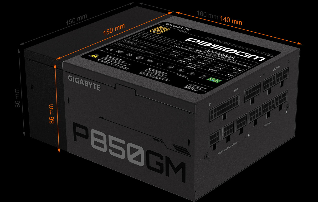 Nguồn máy tính Gigabyte P850GM có kích thước nhỏ gọn