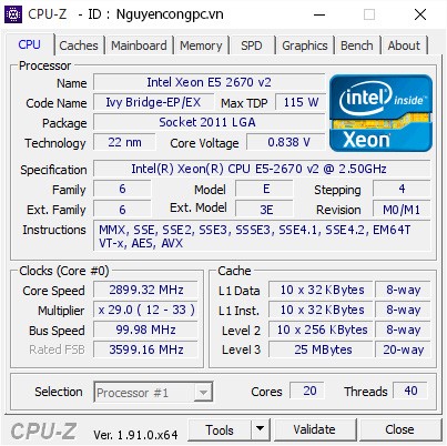 CPU Intel Xeon E5 2670 v2