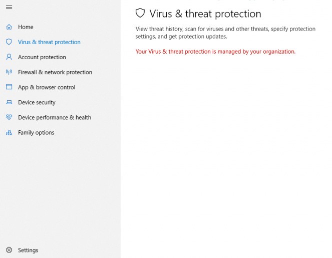 Your virus & threat protection is managed by your organization